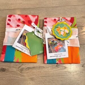 Lot of 2 Ken Scott FRAGOLONI Place Mats Cotton Strawberry Fruit Collection Italy